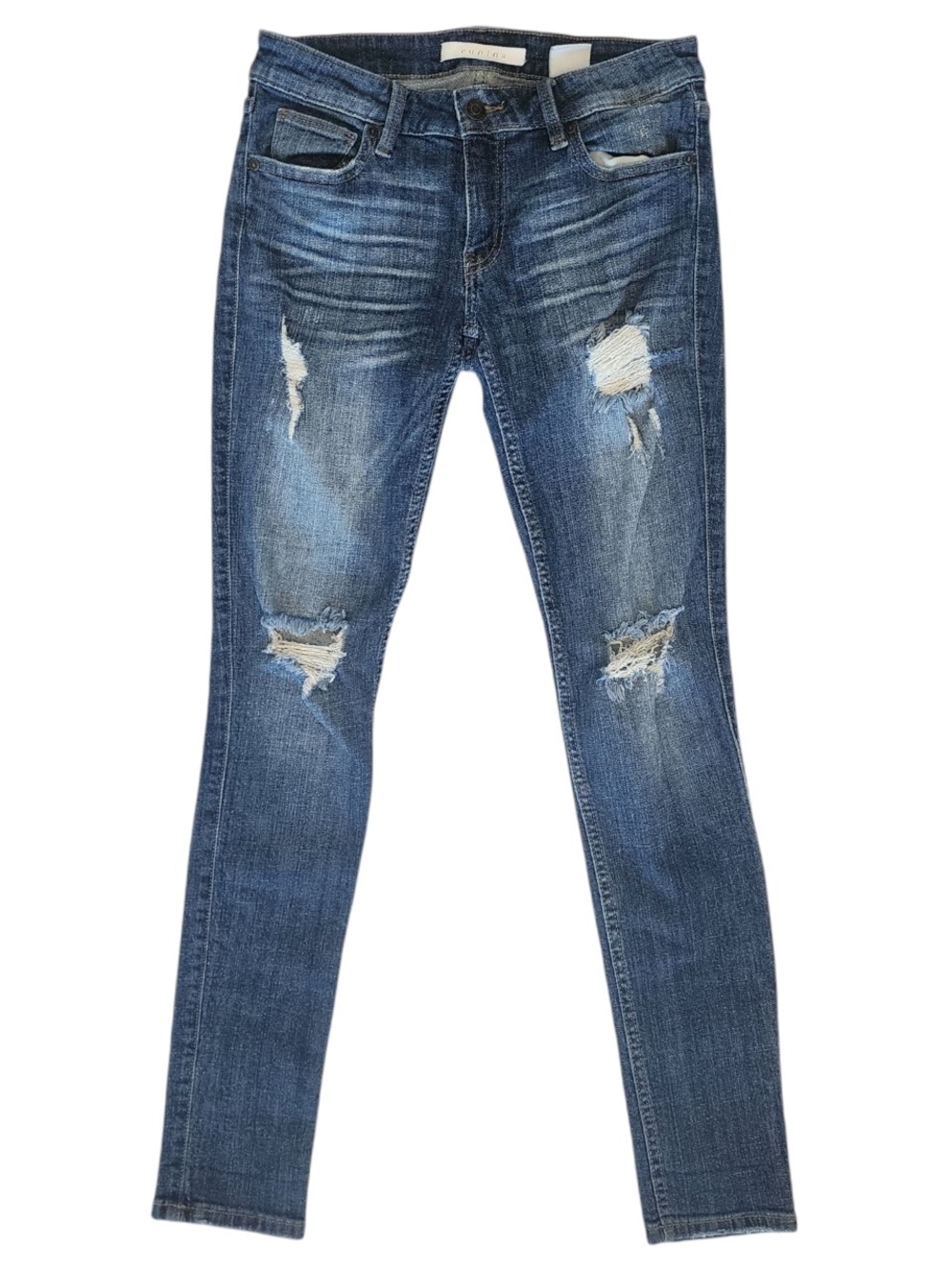 Distressed Mid-Blue Women's Skinny Jeans